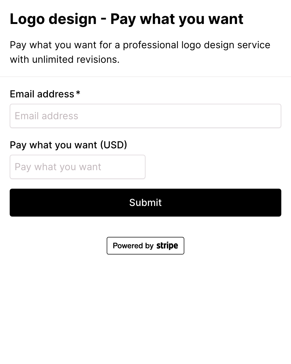 Logo design pay what you want checkout form