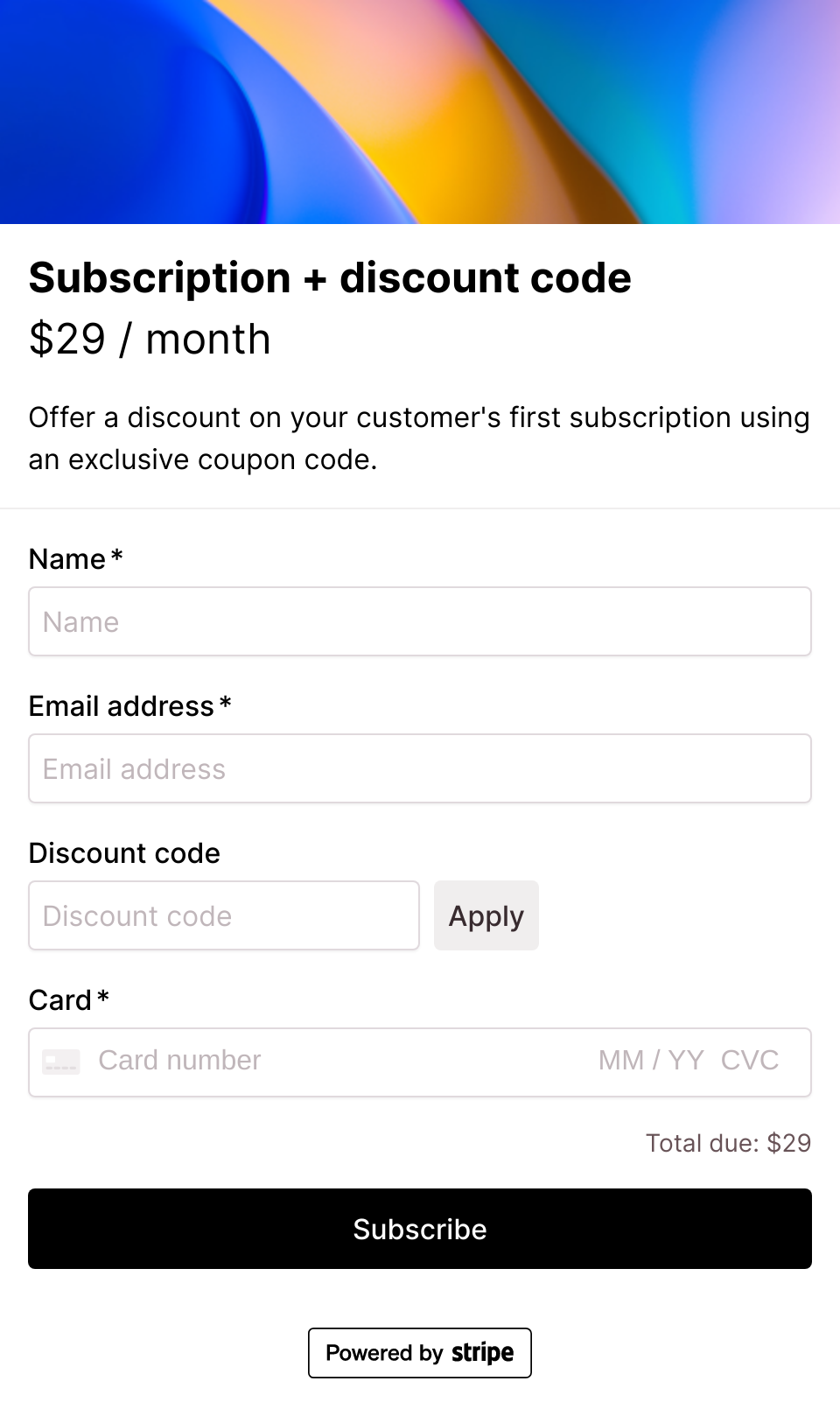 Subscription with coupon code checkout form