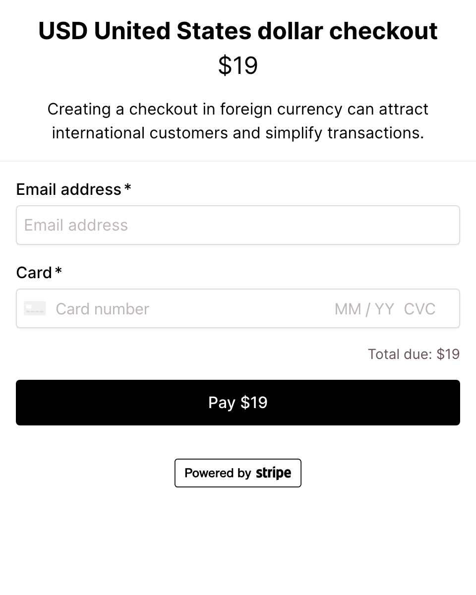 USD Dollar - Currency checkout form 