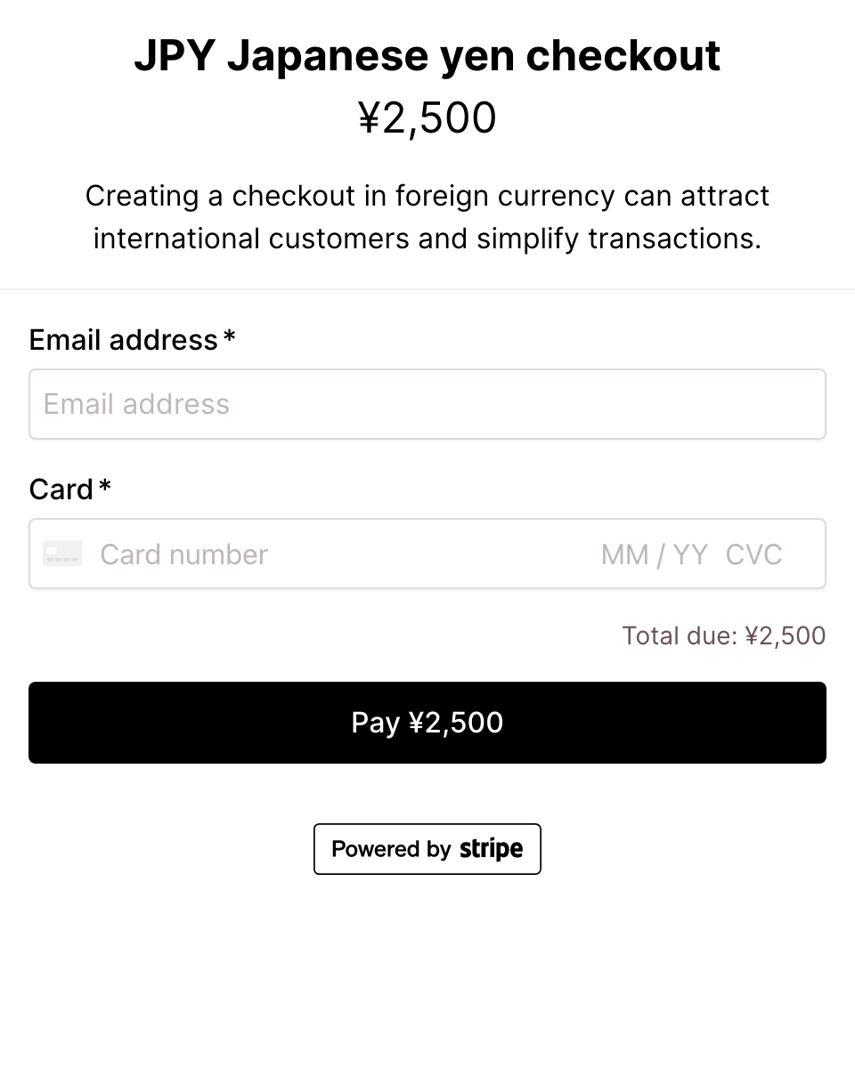JPY Japanese yen - Currency checkout form