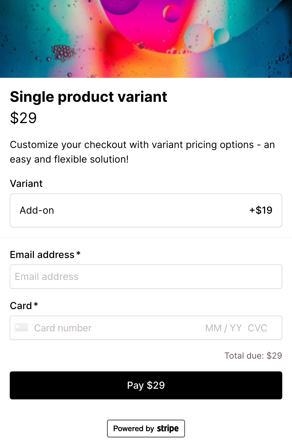 Single variant checkout form