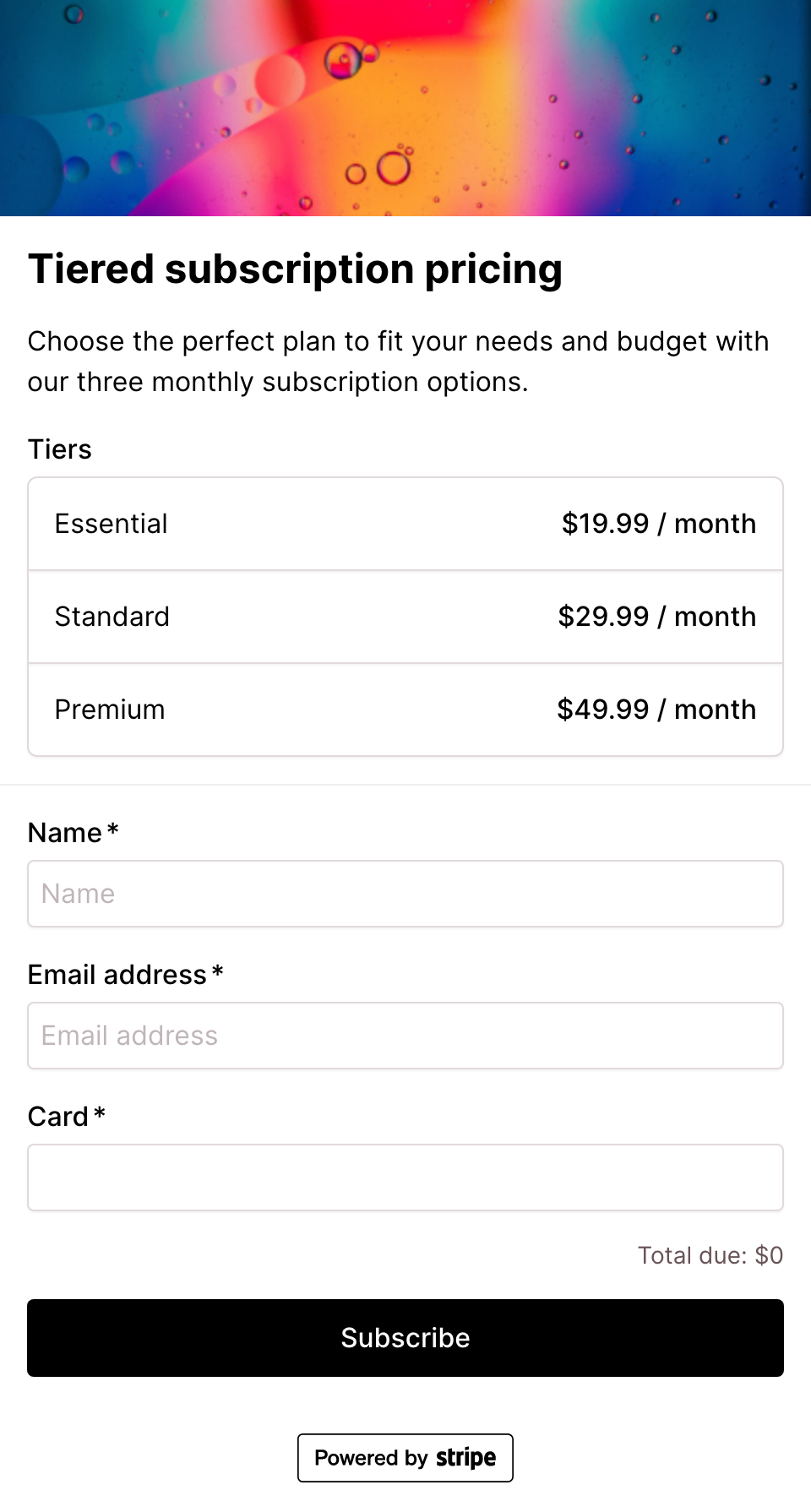 Tiered pricing model - Stripe subscription