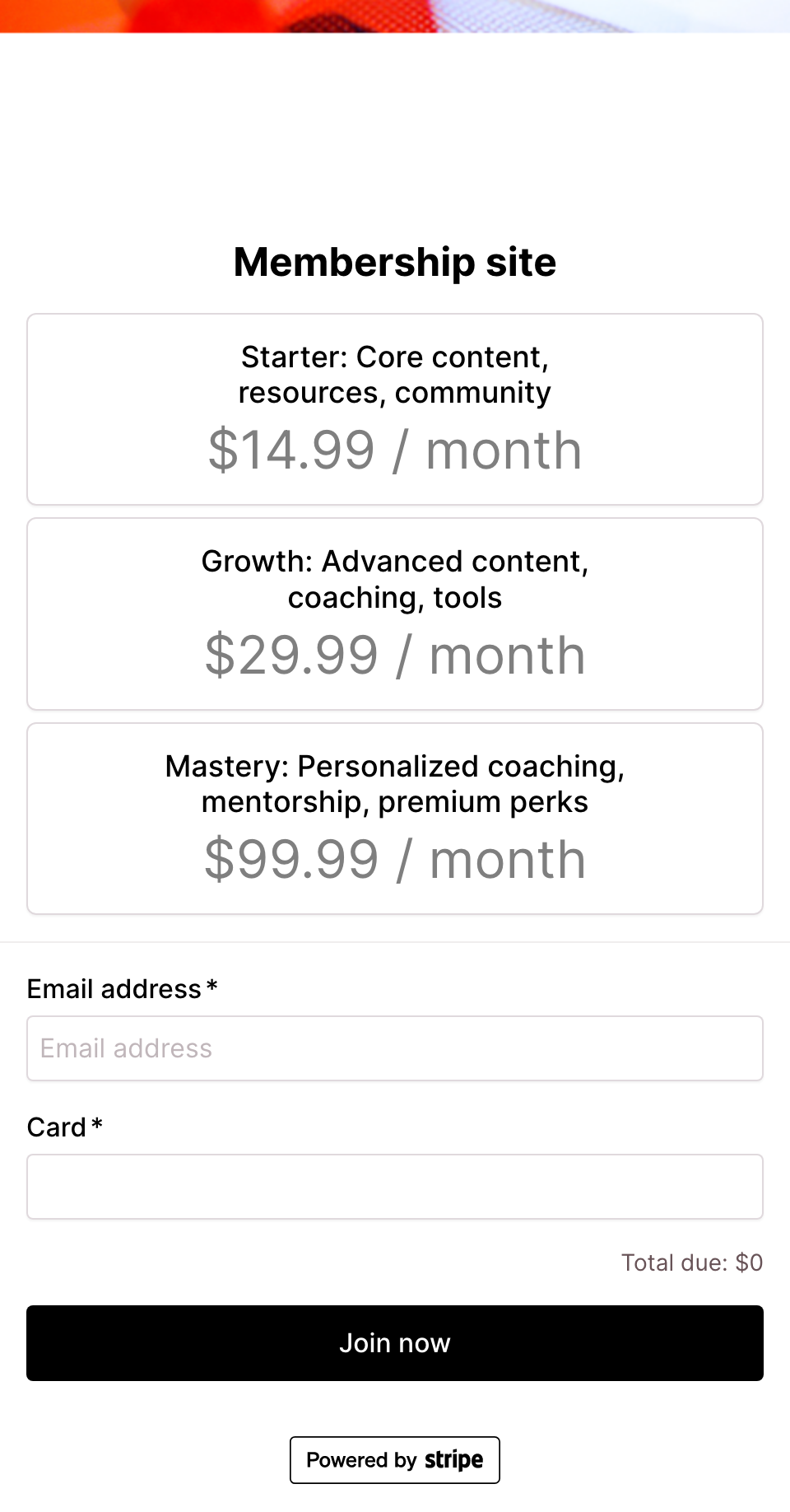 Membership site - tiered pricing model - Stripe subscription