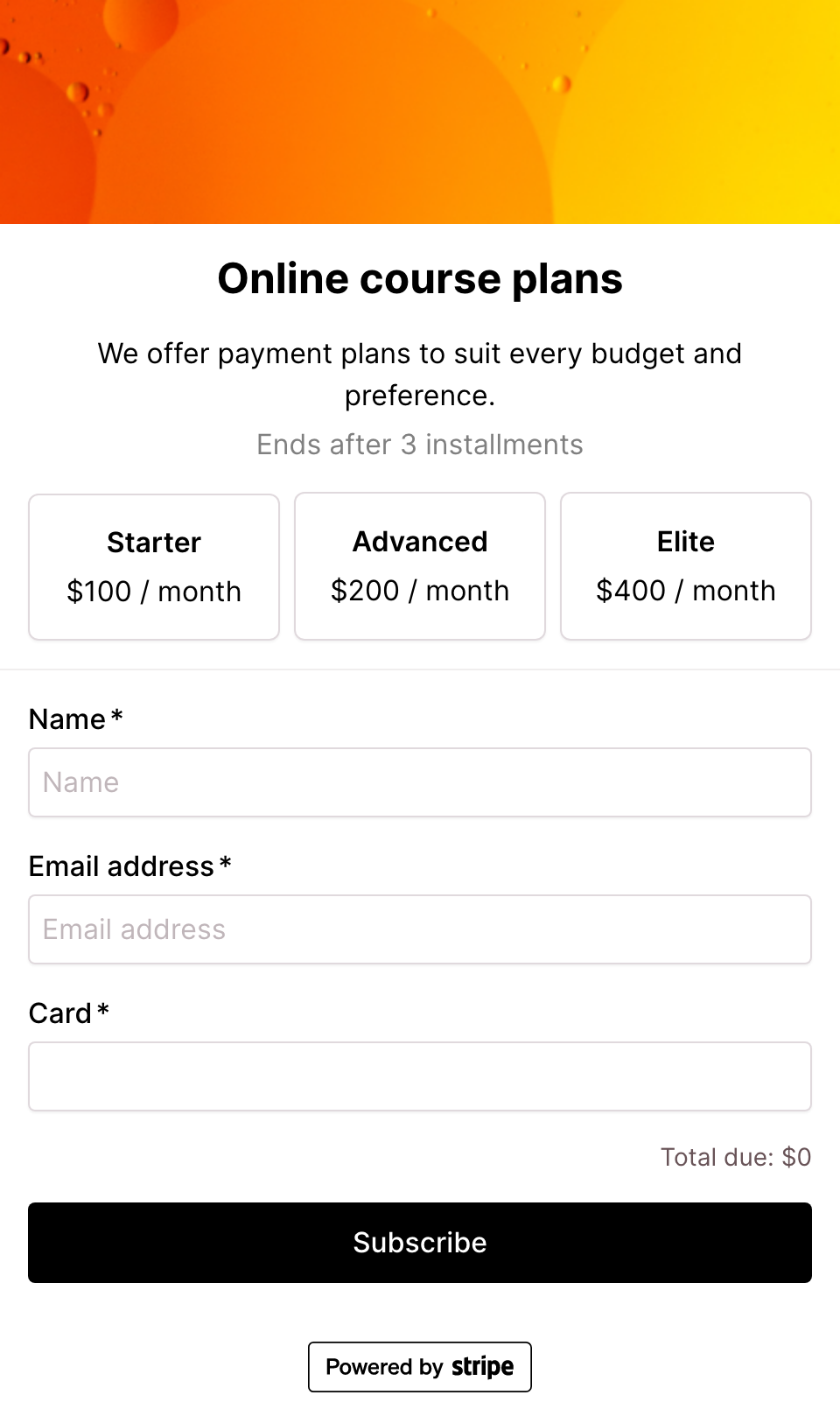 Online course - tiered pricing - payment plan