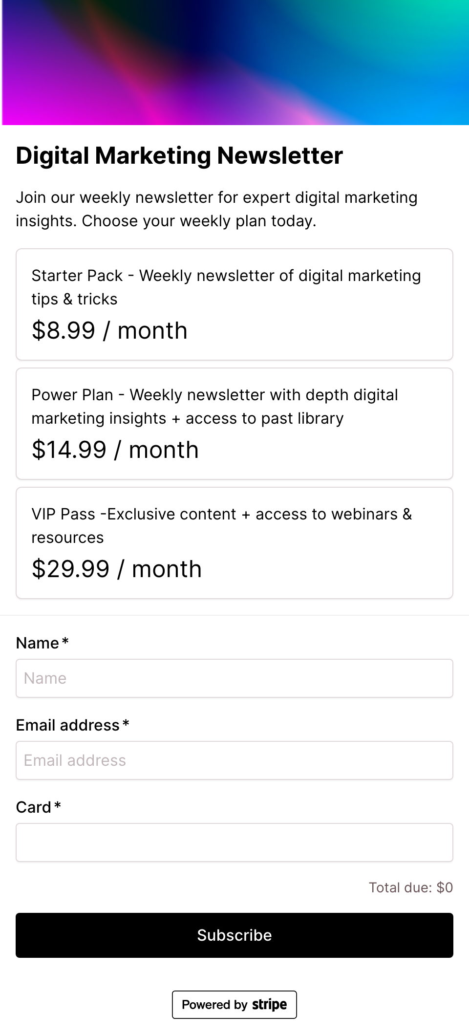 Online newsletter - tiered pricing