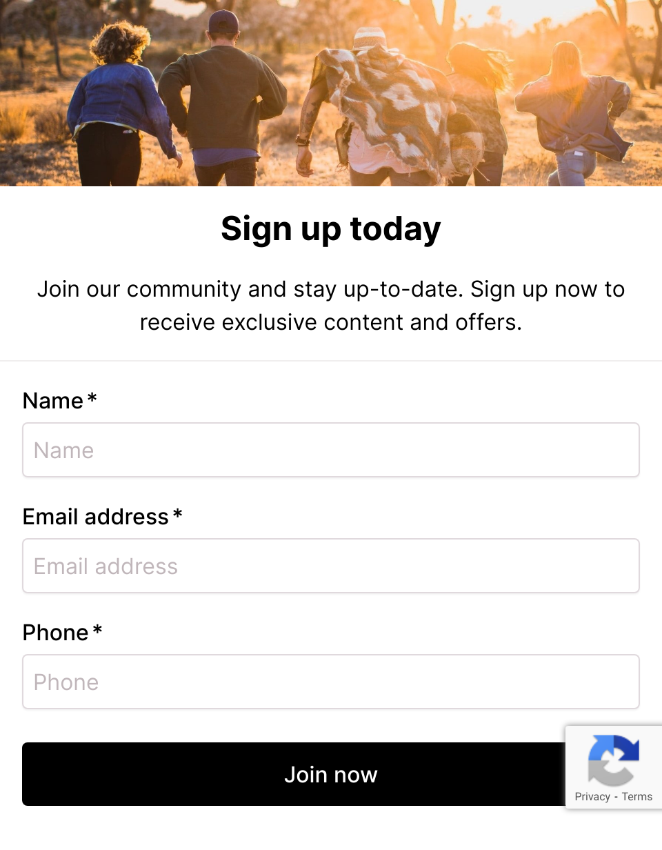 Sign up form example