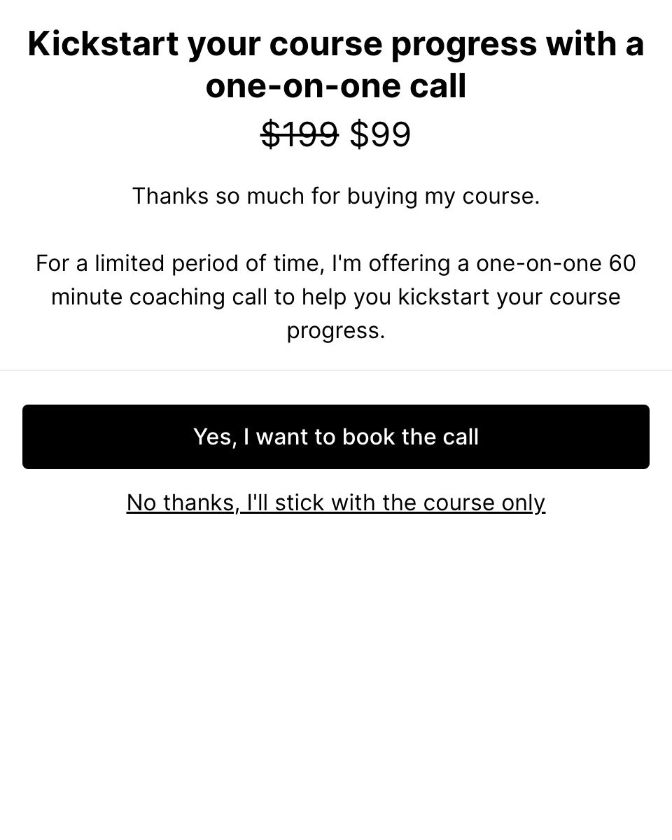 One-on-one coaching call upsell