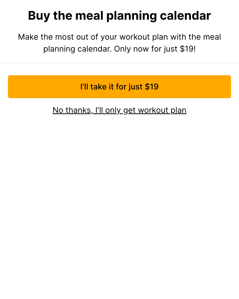 Meal planning calendar one-click upsell