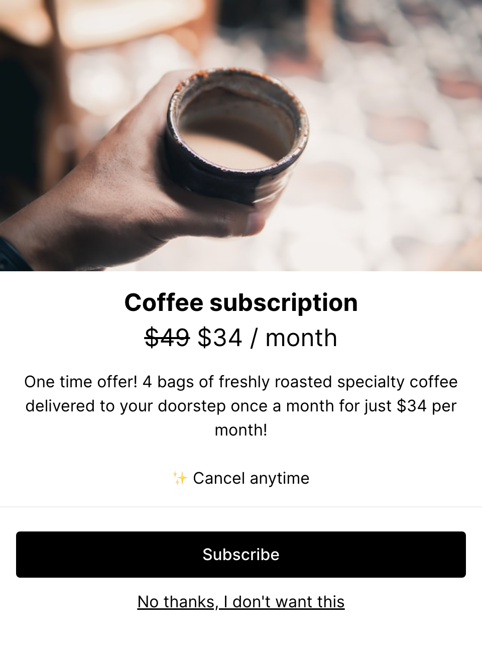 Coffee subscription one-click upsell