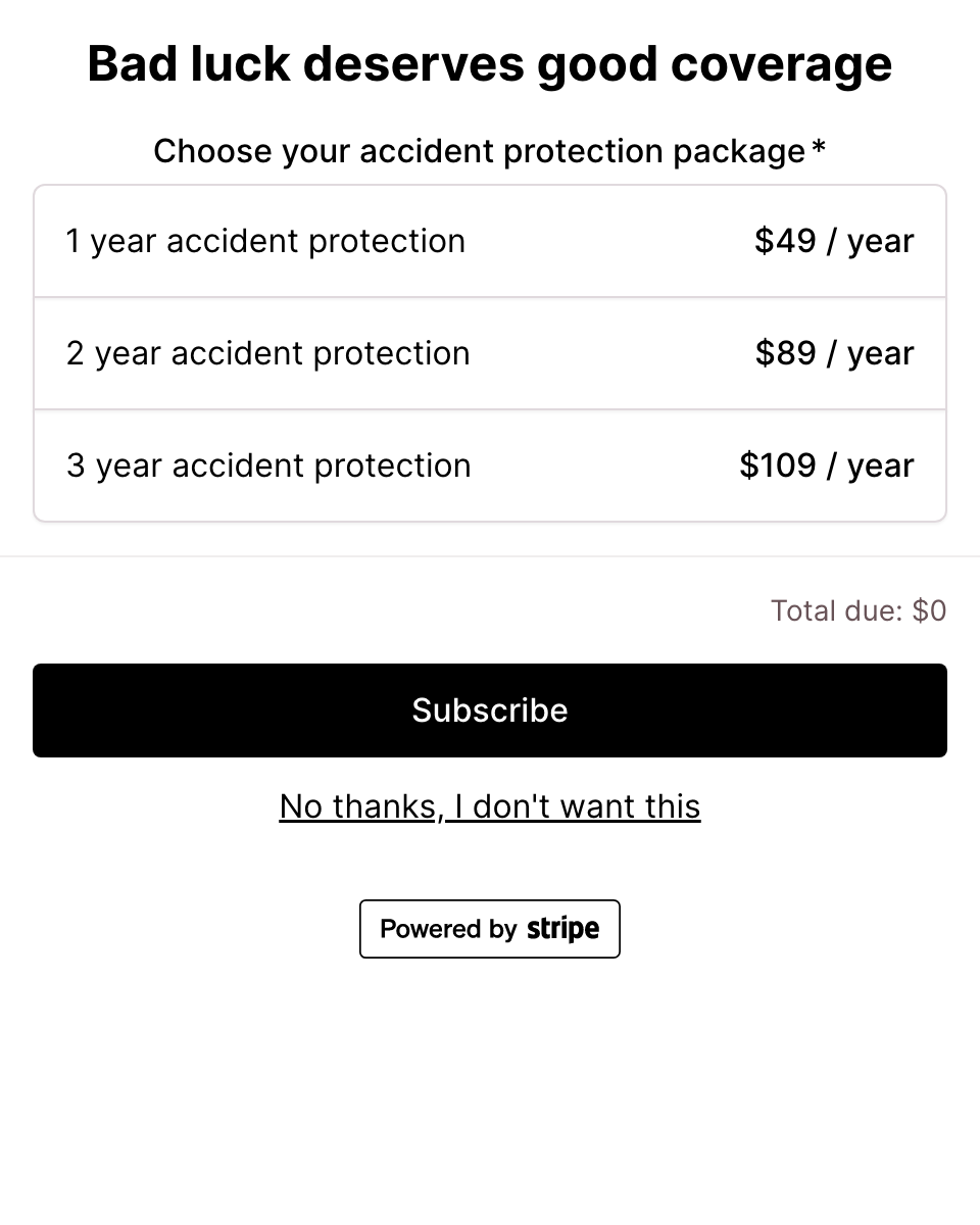 Purchase protection one-click upsell