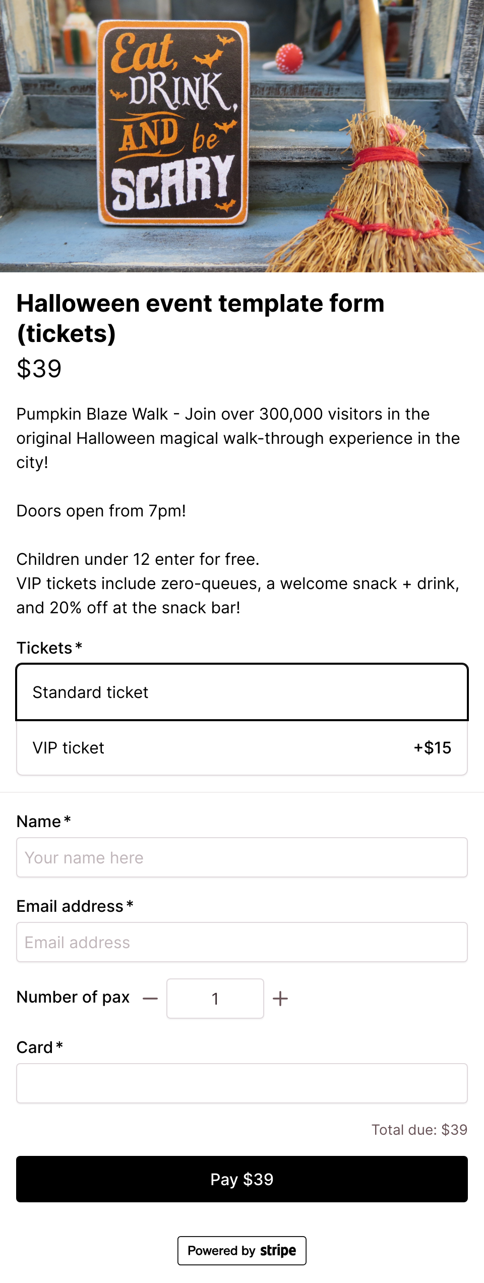 Halloween event template form (tickets)