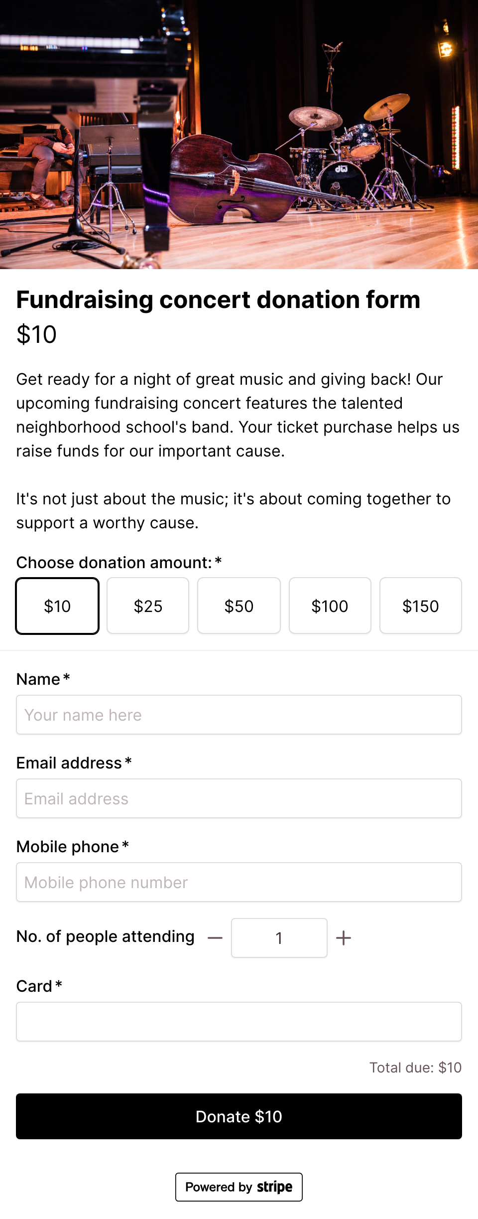 Fundraising concert donation form template