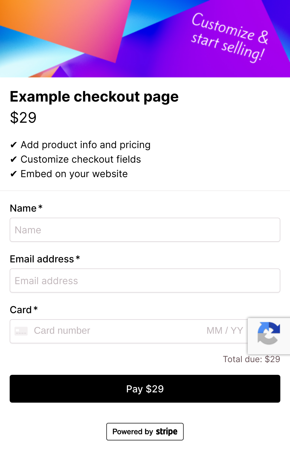 Example checkout page