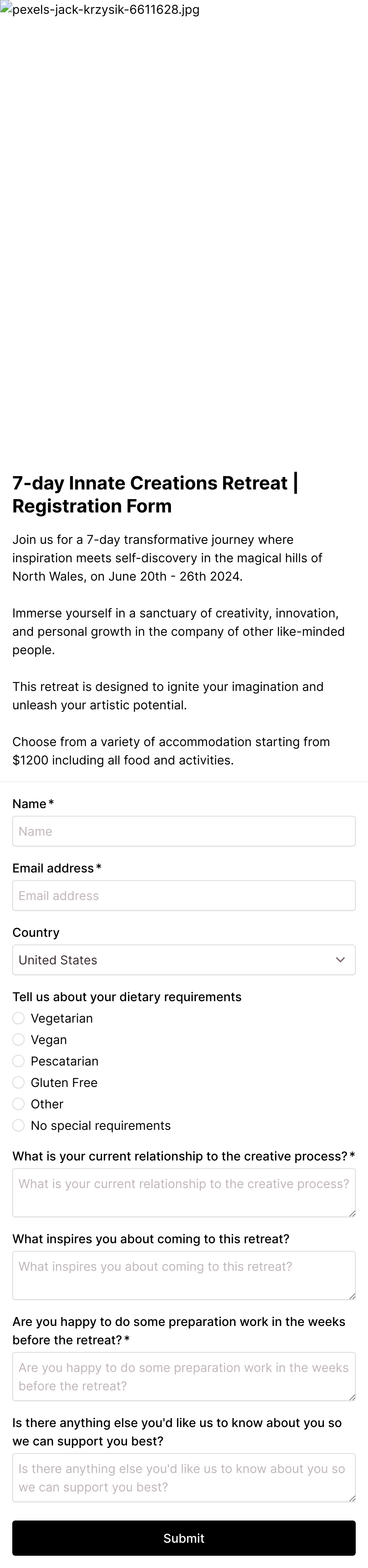 Creative retreat registration form