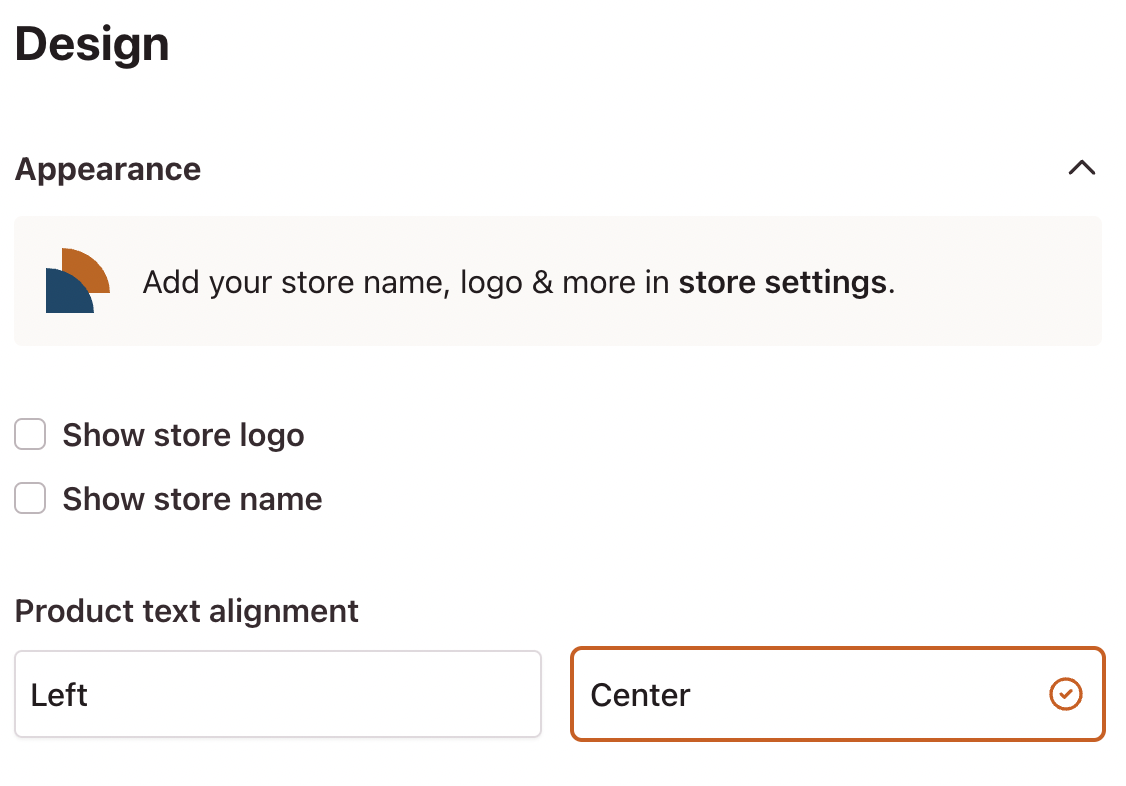 Centered checkout settings