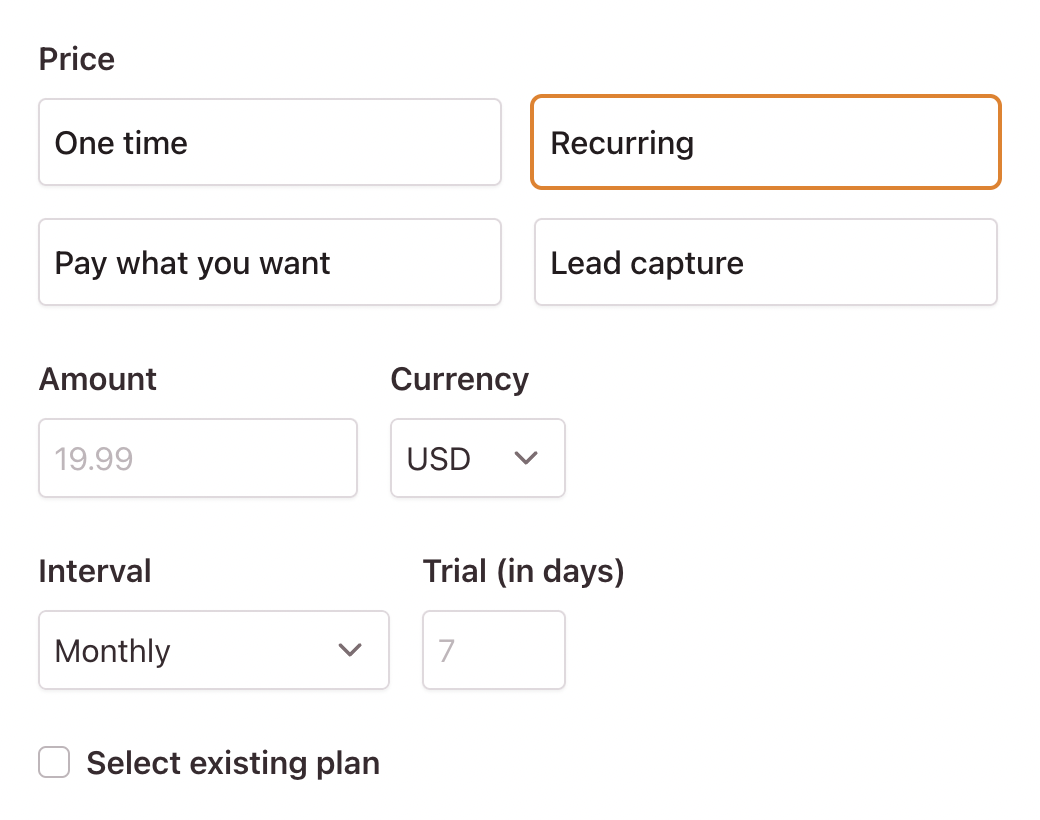 Create subscription pricing inside Checkout Page