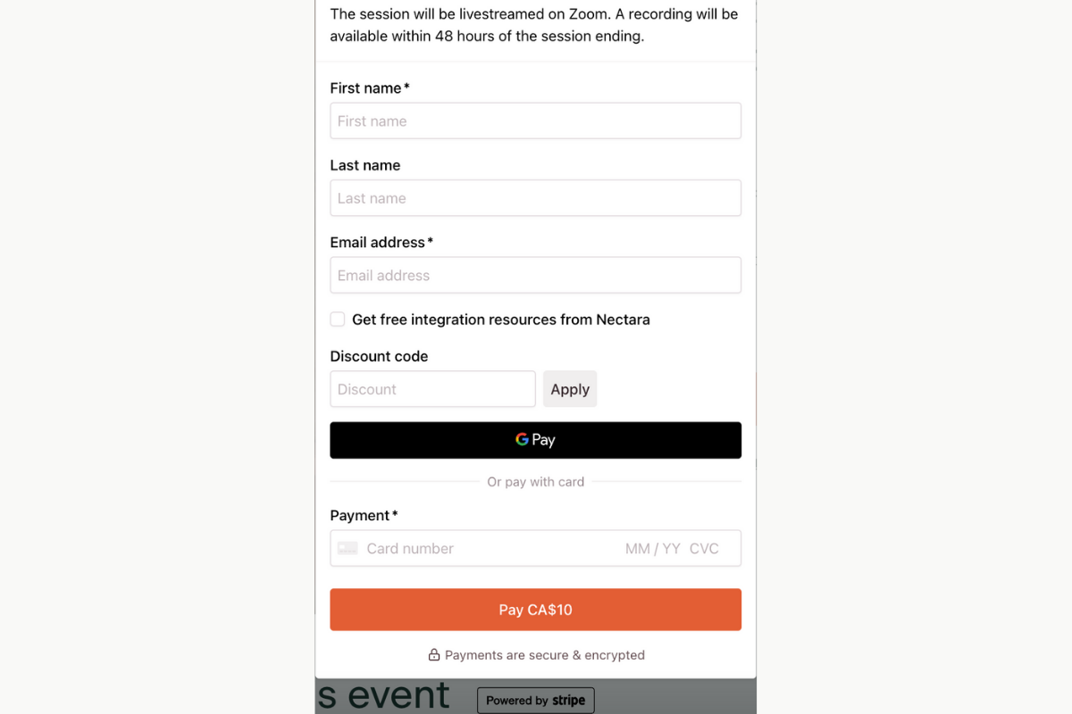Accepting online payments with a checkout form
