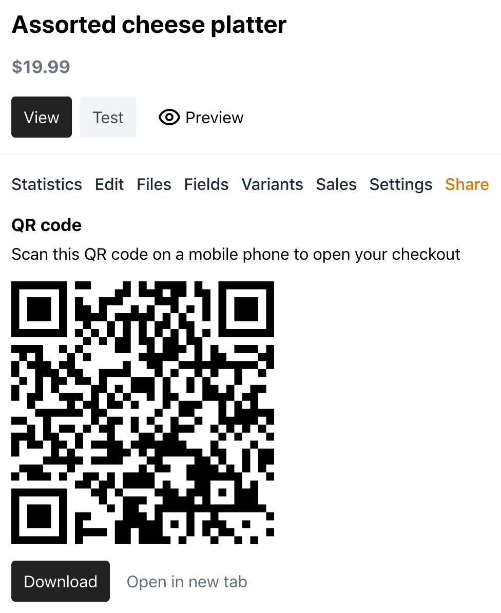 QR code in Share tab