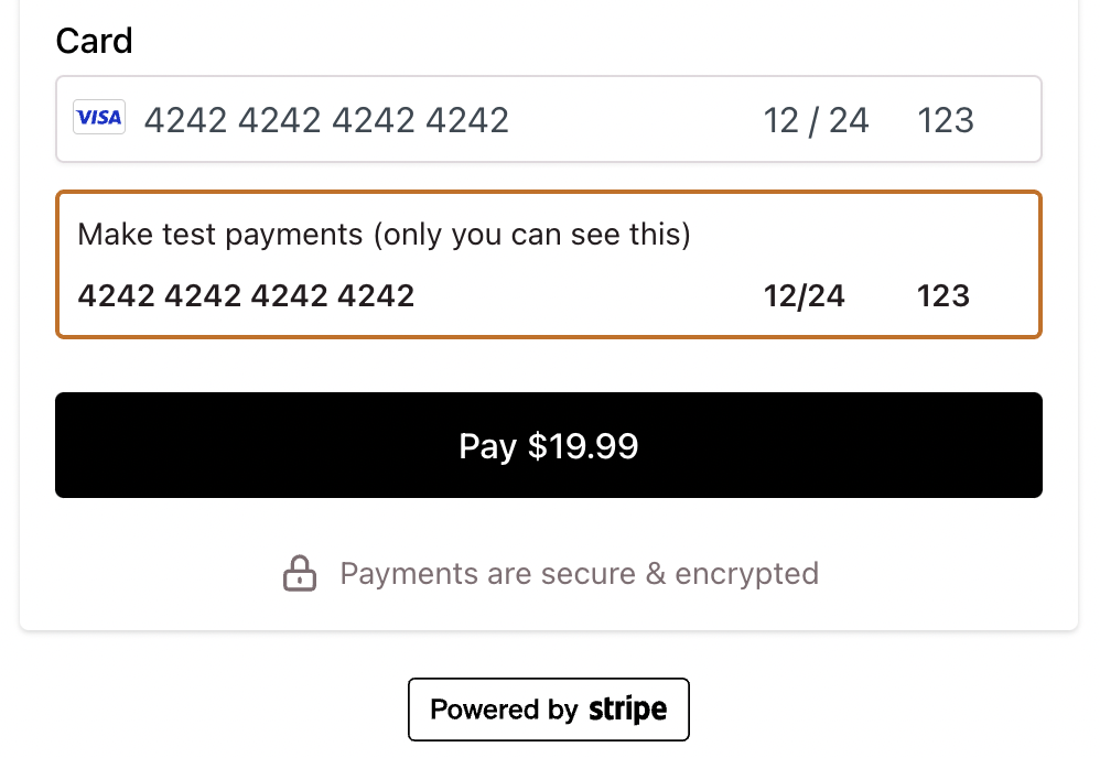 Test payment using Stripe's test card