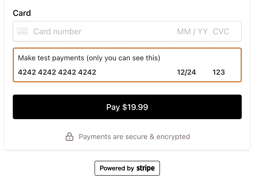 Stripe test card for test payments