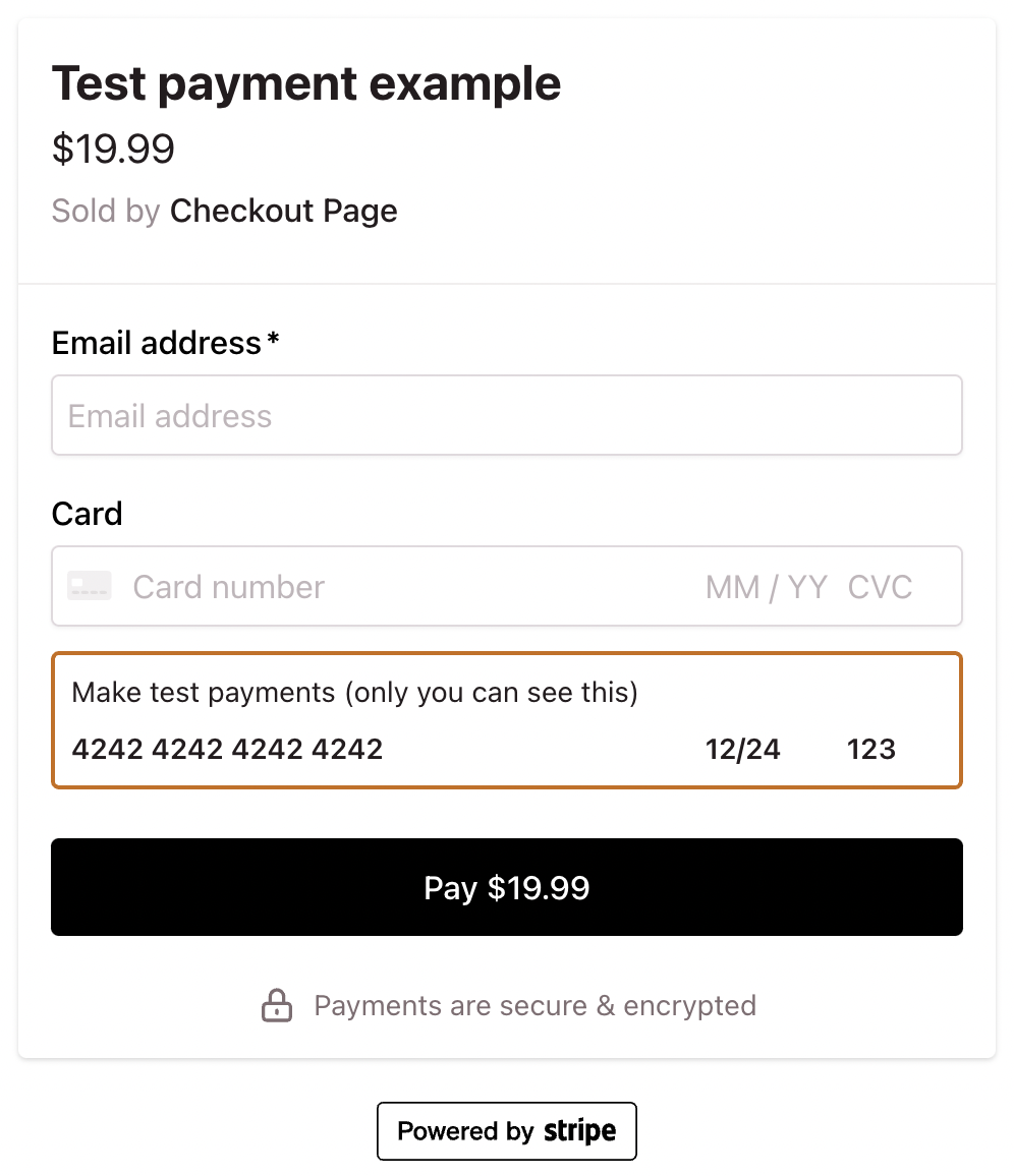 Checkout test payment example